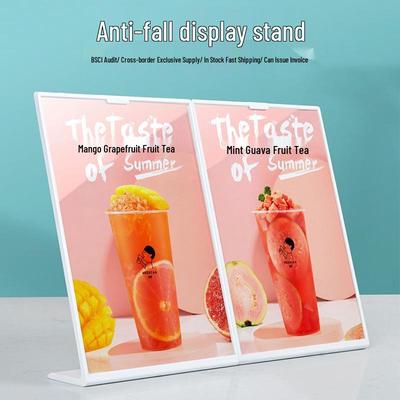 PS Anti-fall A4/A5 Table Card Holder: L-shaped Display Stand for Coffee, Milk Tea, and Beverage Menu