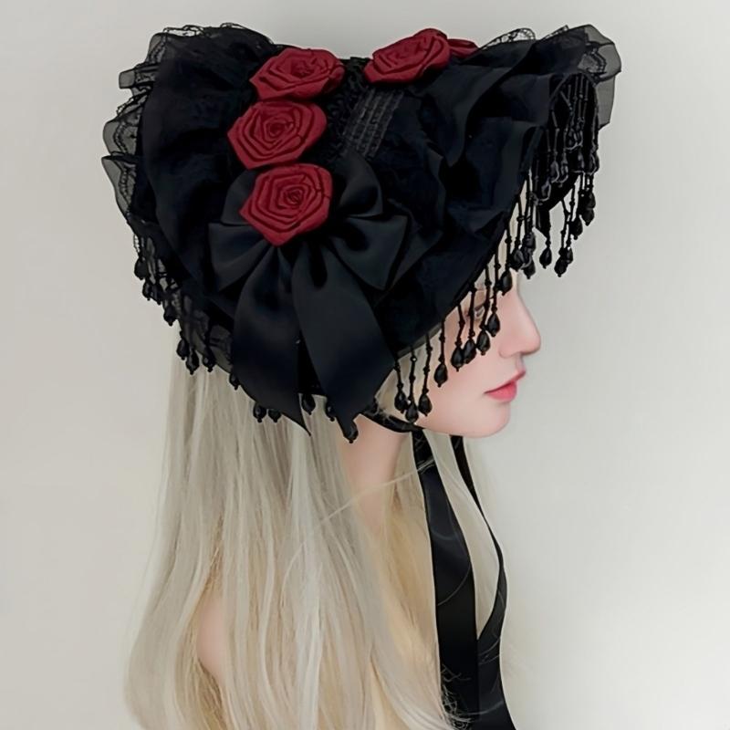 Elegant Gothic Widows Hat Handmade Lace Detailing Perfect for Cosplay Costume Accessories Stage Performances