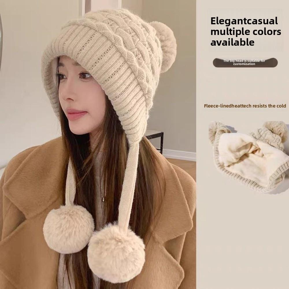 Pompom Pullover Cap Warm Ear Protection Hat New Beanie Hat Autumn and Winter