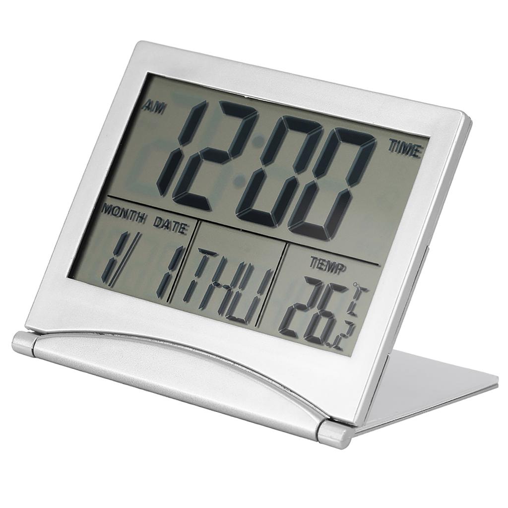 1 Pieza Portátil Plegable Viaje Reloj Despertador LED Digital Temperatura Calendario Repetición