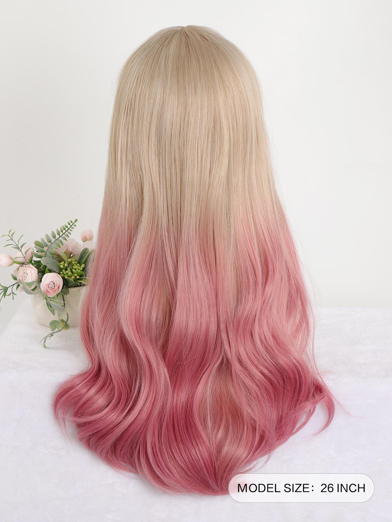Синтетический длинный волнистый парик 26 дюймов Ombre Gold to Pink для женщин Косплей — фото 3