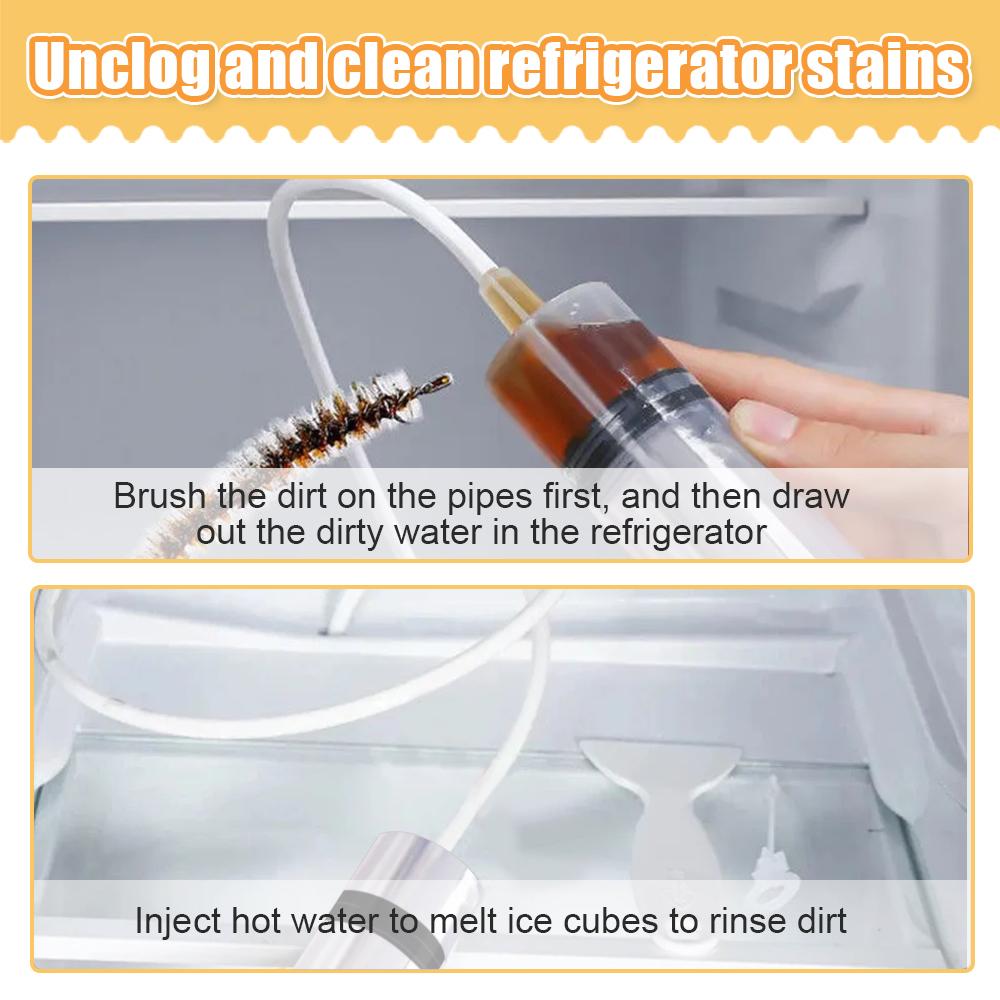 5Pcs Refrigerator Drain Clean Brush Wash Brush Suction Syringe Hose Fridge Cleaner Stick Dredge Tool 1.5M Drain Hole Kit MYY