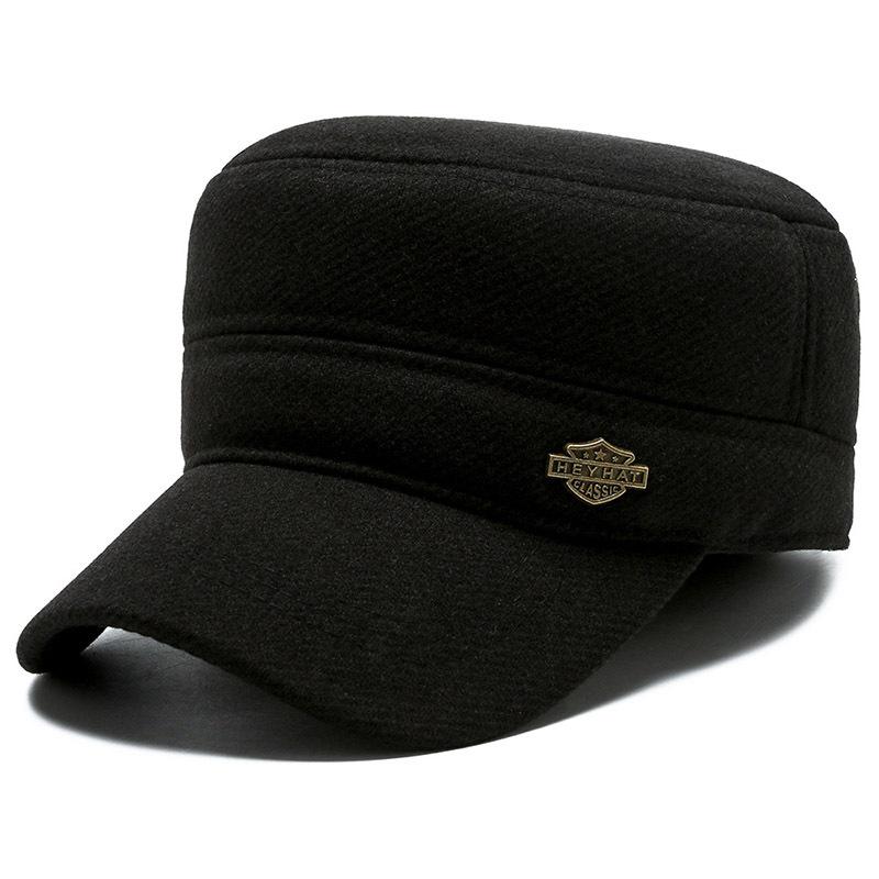 Hat Middle-aged Men's Flat Top Hat Winter Man Thermal Hat Men's Autumn and Winter Thermal Ear Protection Cap