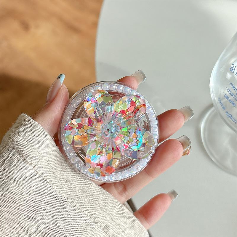 Color Sequined Flower Pearl Magnetic Mobile Phone Airbag Bracket Retractable Ring Desktop Lazy Drama Support