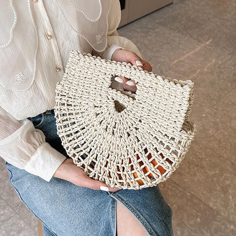 Yogodlns Bohemian Large Capacity Beach Bag Women's Straw Bag Stylish Handbag Natural Grass Hand Woven Designer Female Basket Shoulder Bag