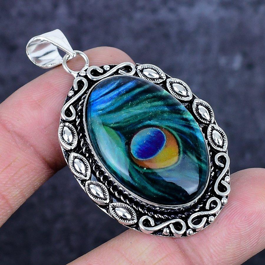 Natural Dichroic Glass Gemstone 925 Sterling Silver Jewelry Pendant 2.21" ETC-14303