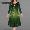 Weihnachtspartykleid Herbst Damen Langarm A-Linienkleider Damen Weihnachten Schneeflocken