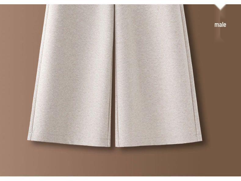Coffee-Colored Fleece-Lined Wool Blend Wide-Leg Petite Pants - New Style, Thickened, Eight-Tenths Length, Cashmere Straight-Leg for Women.