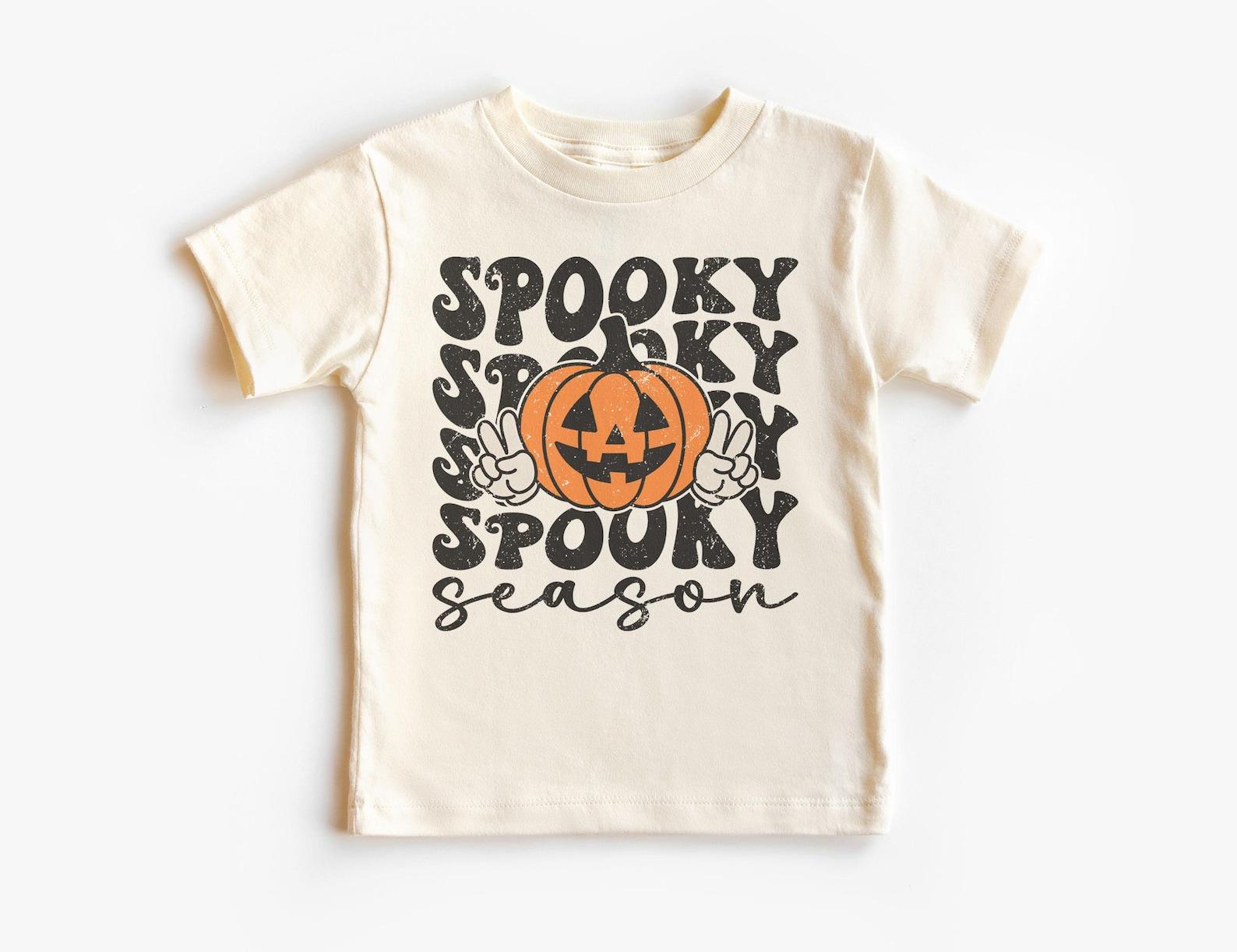 Spooky Season Pumpkin Kids Shirt - Groovy Jack O Lantern Tee - Pumpkins Halloween Costume - Unisex & Youth Natural T-Shirt 150