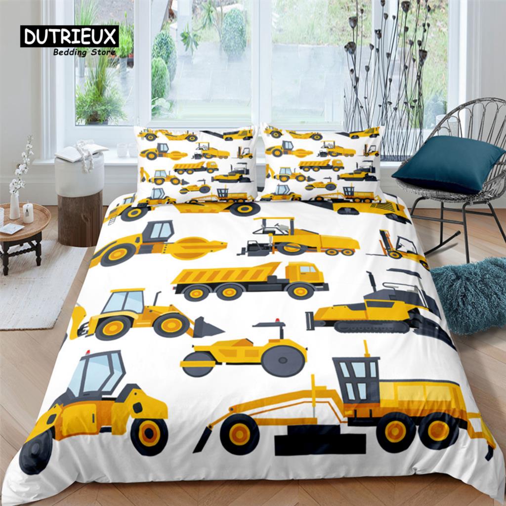 Home Living Luxury 3D Cartoon Engineering Vehicle Print 2/3Pcs Duvet Cover PillowCase Bedding Sets Queen and King EU/US/AU Size
