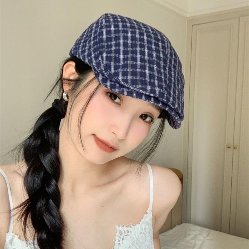 Y2k Newsboy Caps Korean Style Painter Hat Retro Plaid Berets  Outdoor