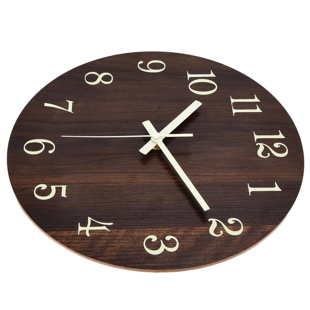 Wood Wall Clock Retro Style Quiet Silent Quartz Movement 3D Luminous Retro Wall Clock for Bedroom