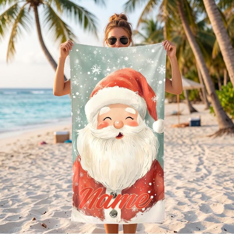 Jolly Santa Claus (1) Custom Name Beach Towel Large Towel for Beach Pool Swimming Vacation Travel Gift