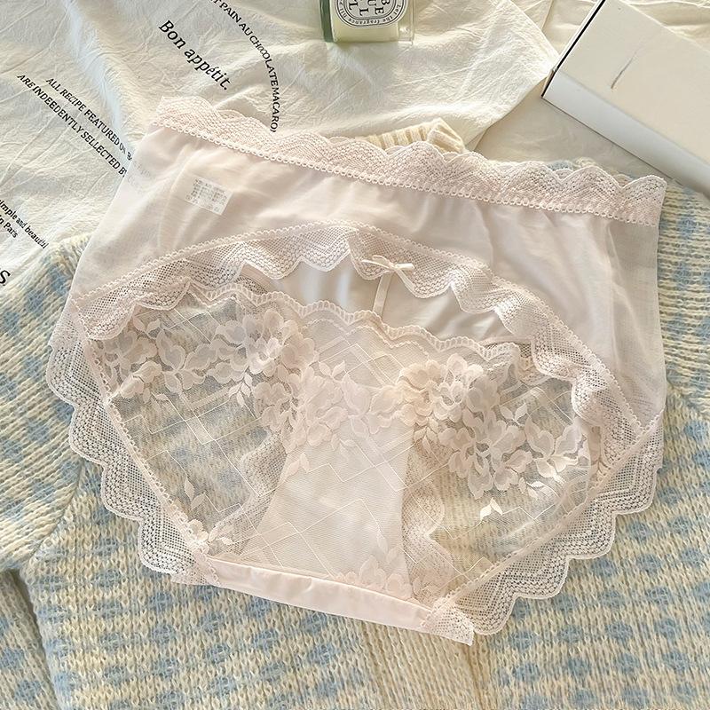 Plus Size Women's Light Luxury Lace Mesh Hollow Skin Friendly Breathable Comfortable Non Trace Mid Waist Underwear