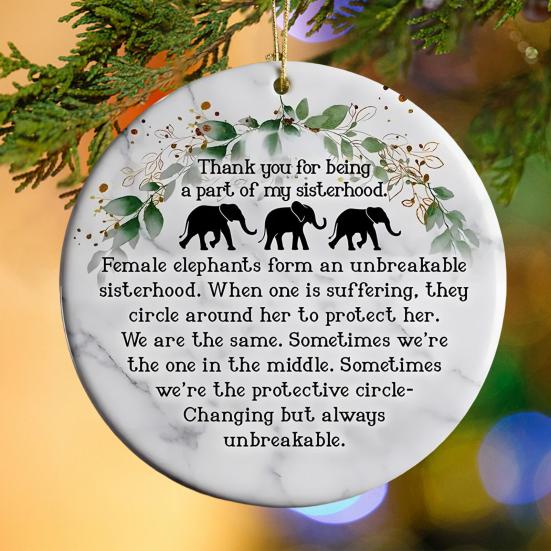 Elephant Sisterhood Keepsake Ceramic Round/Heart Ornament Elephant Friendship Hanging Ornaments Gift for Best Friends