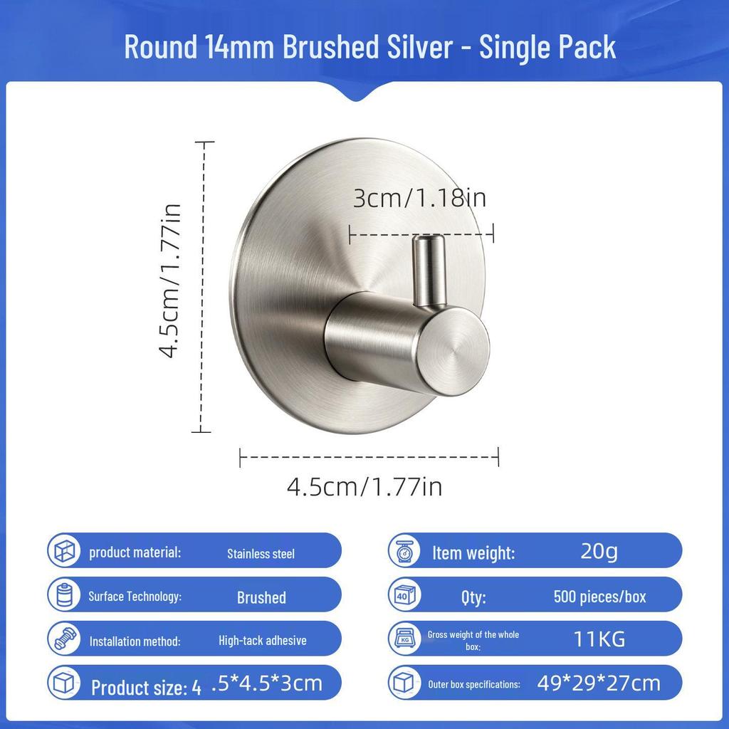Punch-Free Strong Adhesive 304 Stainless Steel Wall Hook