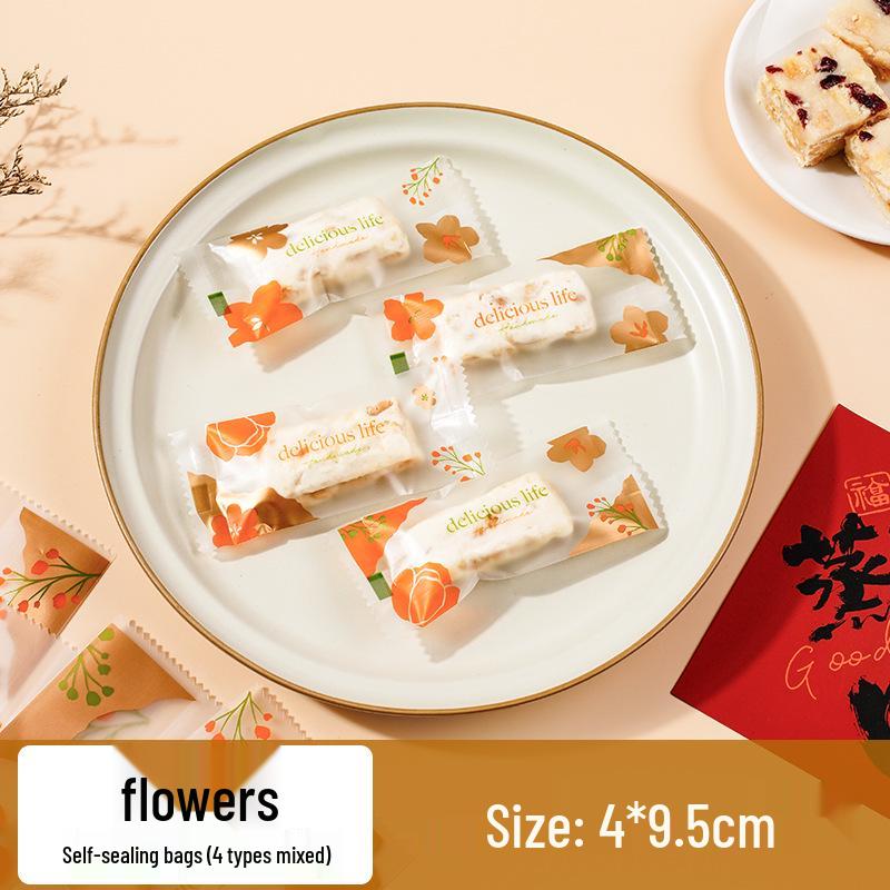 Snowflake Nougat Candy Sealing Bags for Cookies, Biscuits, Toffee, and Baking.