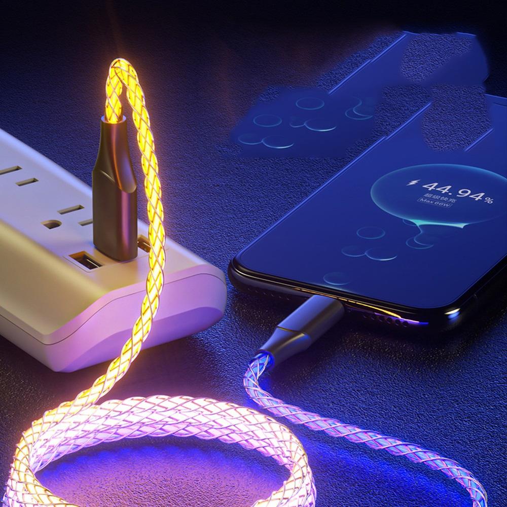 RGB Illuminated Data Cable, 100W Fast Charging with Cool Breathing Light Effect, USB Mobile Phone Charging Cable