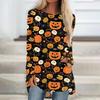 Women's Halloween Printed Long Sleeve Round Neck Tunic Top for Casual Wear