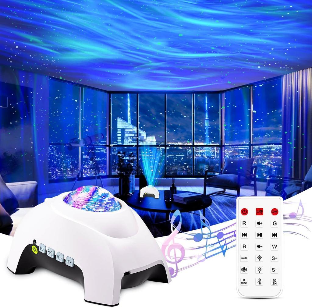 CIMELR Home Galaxy Star Projector Light with 14 Lighting Remote White Music Voice Creates a Romantic Atmosphere for and as a Bedside Lamp Planetarium,