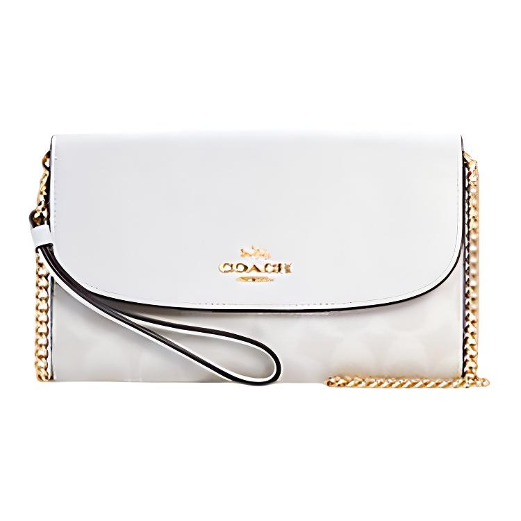 New COACH Gemma Canvas With Leather Shoulder Bag, Crossbody Bag, Chain Bag Trumpets Women's Glacier White C1996-IMRFF