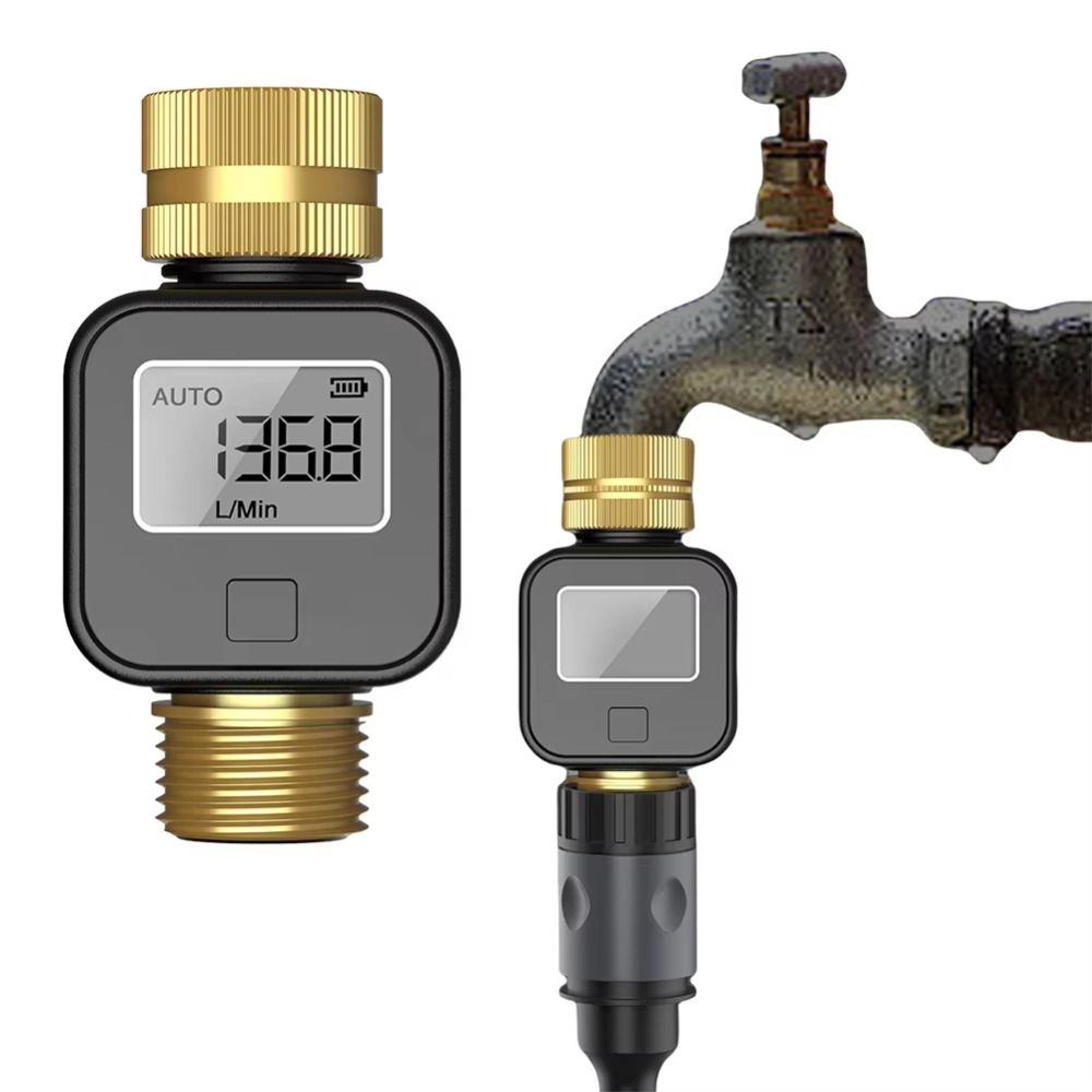 Brass Inlet Digital Water Flow Meter IPX5 Waterproof Digital Water Meter  Lawn Garden