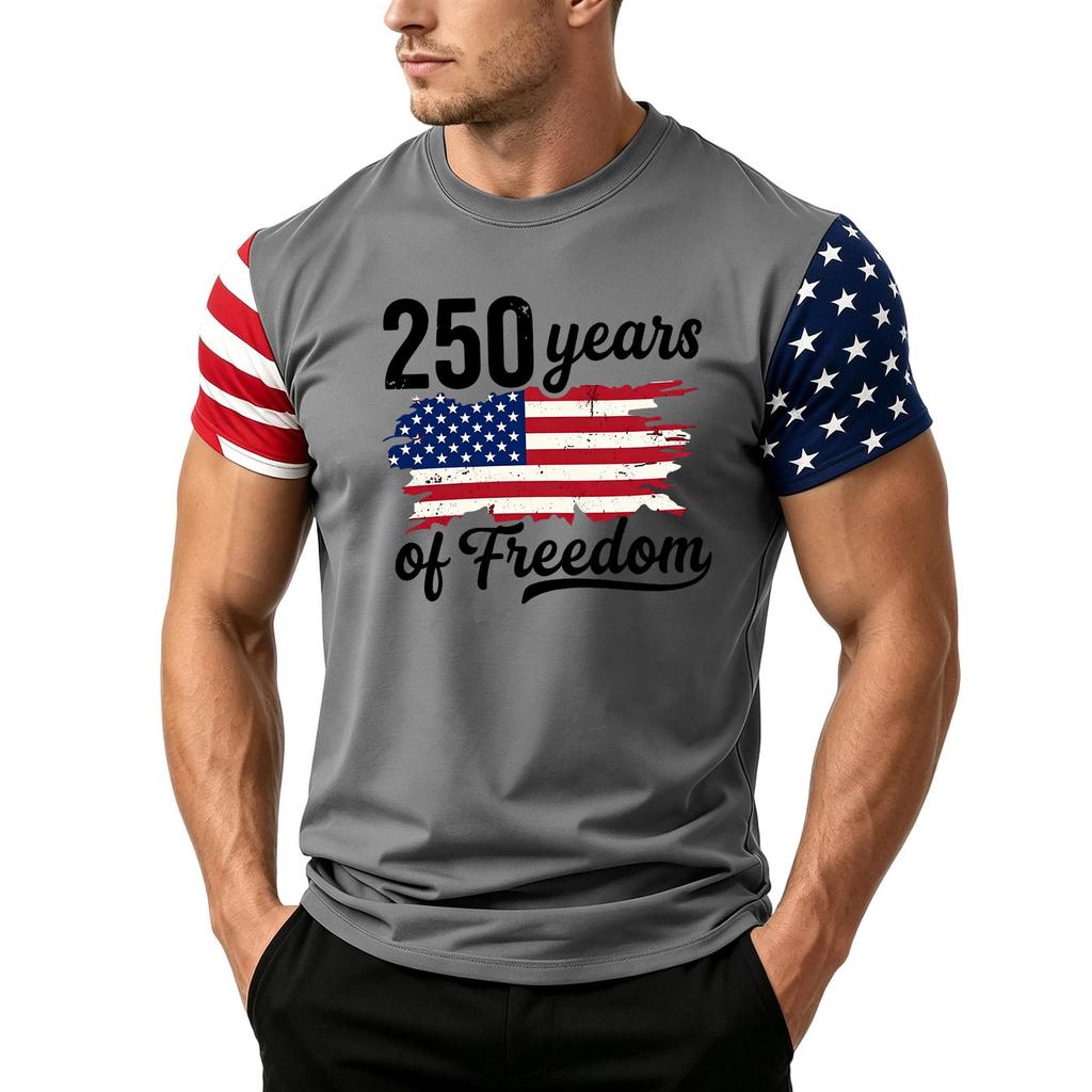 Men's Independence Day Flag Print Short Sleeve T-Shirt, Loose Casual Daily Summer Tops