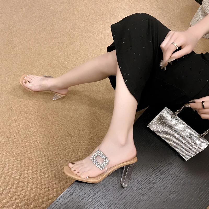 Wearing High-heeled Sandals for Women's 2025 New Summer Korean Version Rhinestone Fairy Style Fashion Sandals Zapatos Mujer