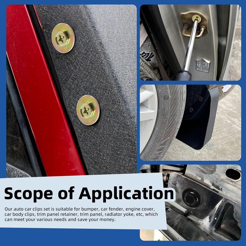 Glarks 64Pcs U-Clips And Body Bolts Screws Assortment Kit 8 Sizes Auto Car Clips Fasteners With Screws Auto Car U Nuts With Self Tapping Screw Body