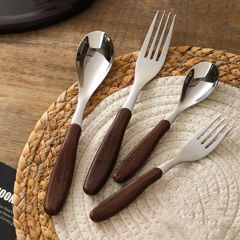 2pcs/304 Stainless Steel Dinner Fork and Spoon Set Children's Safety Soup Spoon Italian Pasta Fork High-quality Fruit Fork Spoon