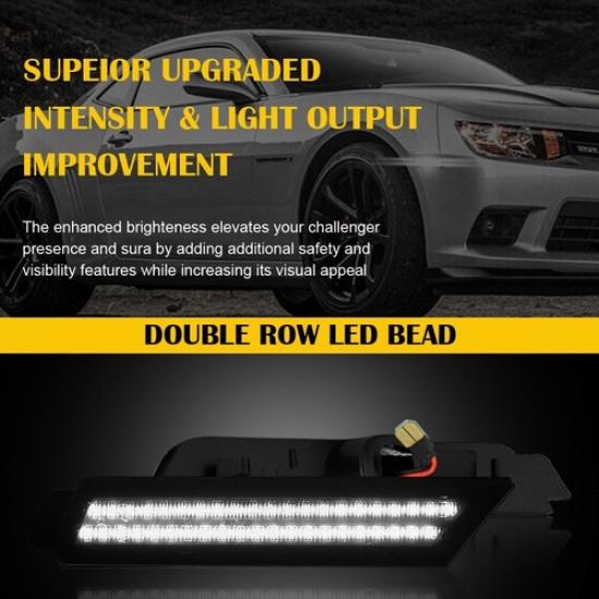 For 2010-2015 Chevrolet Camaro LED Side Marker Light Super Bright White Smoked 2