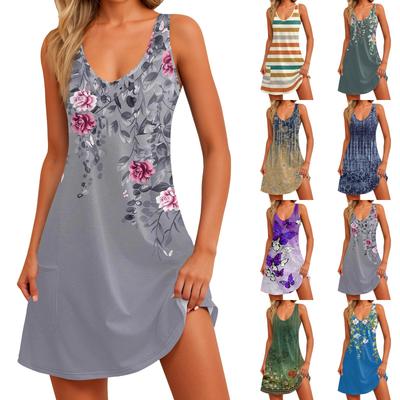 Γυναικείο casual sundress με τσέπες Καλοκαιρινό Boho Beach Φόρεμα Floral Μπλούζες για Γυναικεία T-Shirts Φόρεμα V λαιμό Loose Tank φορέματα