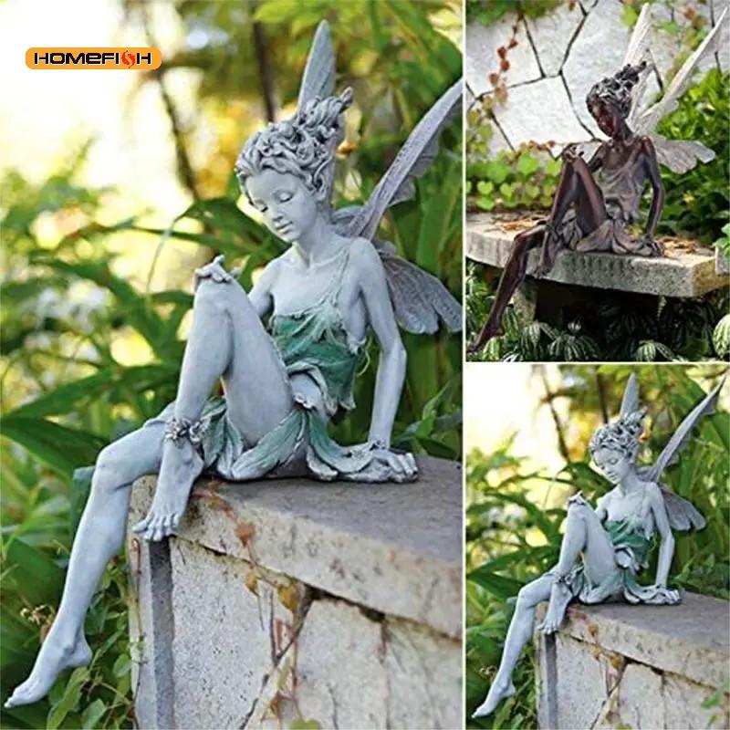 

Flower Fairy Statue Decoration Outdoor Garden Courtyard Lawn Mini Resin Decorative Sculpture Grey