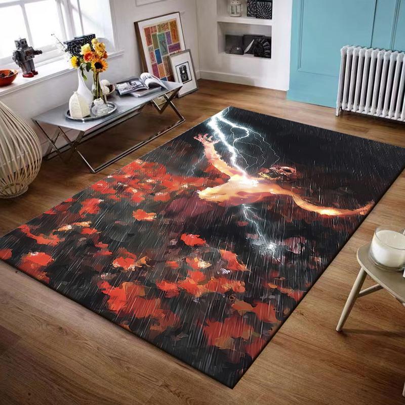 Area Rug Skeletal Angel Reaching Lightning Rain Red Poppies Dark Art Decor for Living Room Bedroom Gift for Men