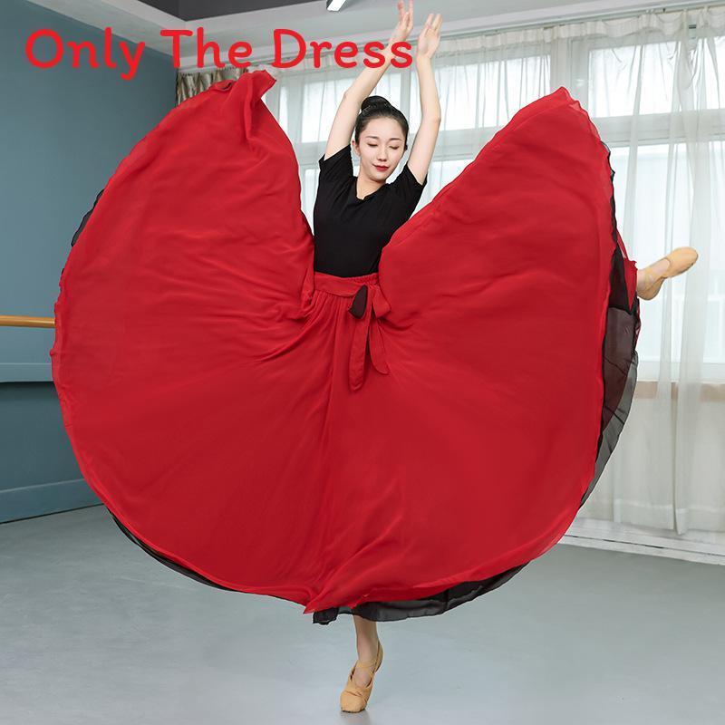

Traditional Xinjiang Dance Long Skirt With Double Sides Snow Chiffon Fabric And High Elasticity For Stage Use 80cm красный