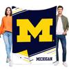 University of Michigan Logo Blanket Deep Blue Soft Throw with Yellow M and Black Text, Cheerful Sports Fan Gift, Perfect for Pic