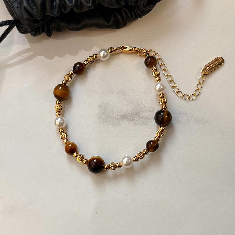 Натуральный Тигровый Глаз Жемчуг Ожерелье Браслет Набор Бусины Ключица Цепочка Maillard Аксессуары Женские