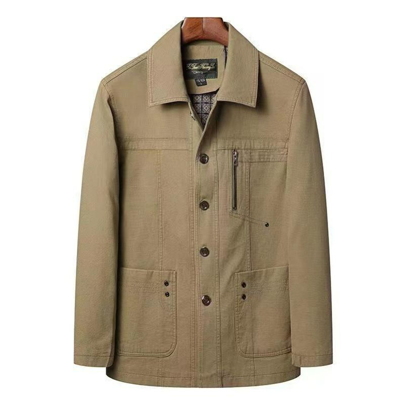 Veste en Coton Homme Printemps et Automne Veste Business Casual Vêtements de Papa Veste à Boutons et Revers Vêtements pour Homme