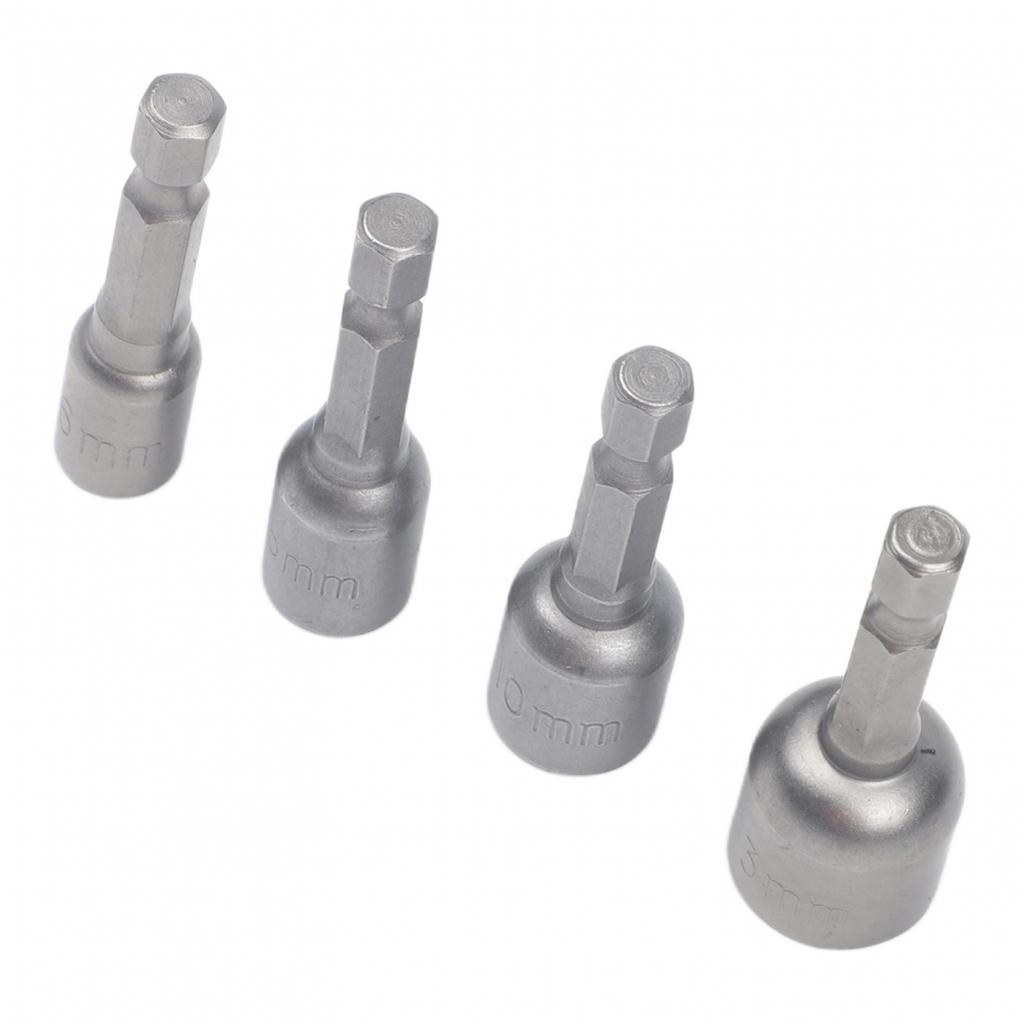Magnetic Nut Driver Socket Set 4pcs 6 8 10 13mm Hex Shank 14 Inch Drill
