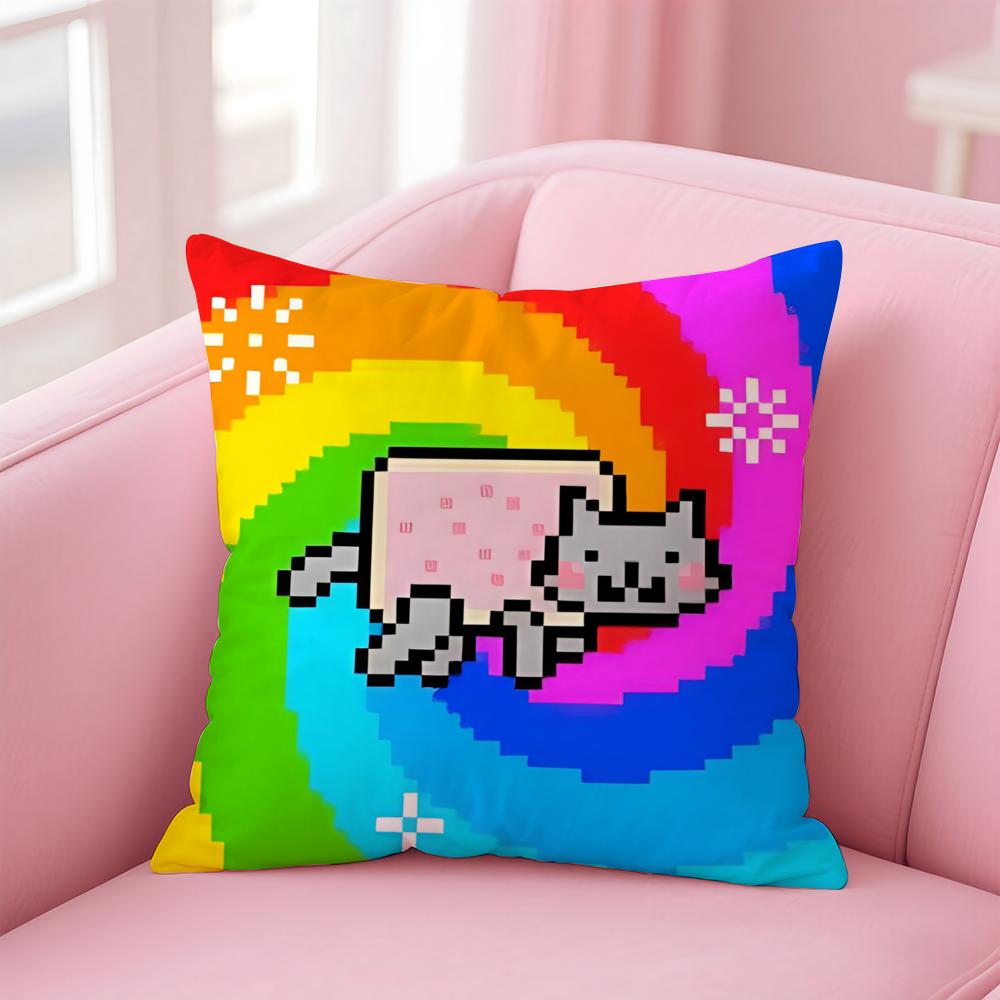 Nyan Cat Cushion Cover Home & Car Multi-Scene Pillow Cover - Reversible, Soft & Durable for Daily Use