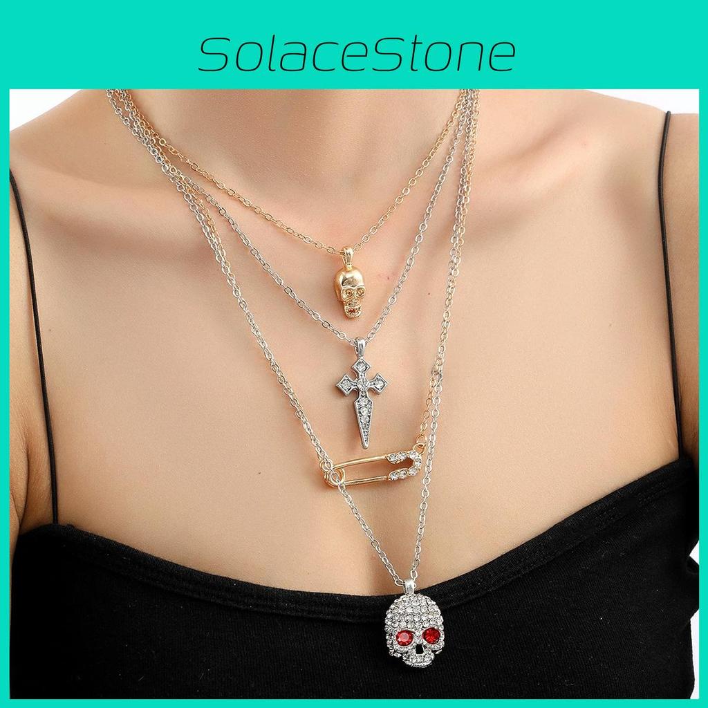 Halloween Cross Skull Pendant Necklace With Alloy And Water Wave Chain Women For