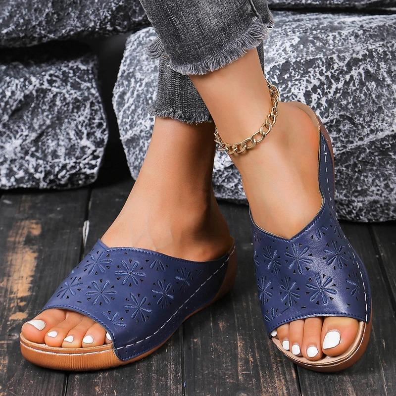 Fashion Summer Med Heels Slippers Women 2024 Open Toe Platform Beach Shoes Woman Outdoor Non-Slip Wedges Sandals Light Casual Flip Flops