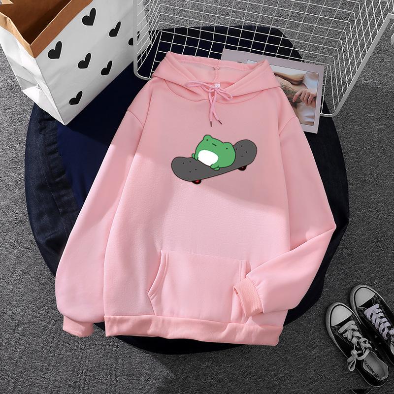 Femei Toamna Iarna Broasca Skateboard-uri Printing All Se potrivesc Oversize Hoodie cu cordon