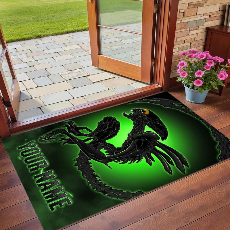 Crystal Velvet Rug Custom Name Text, Soft Non Slip Floor Mat Home DecorAlien Xenomorph