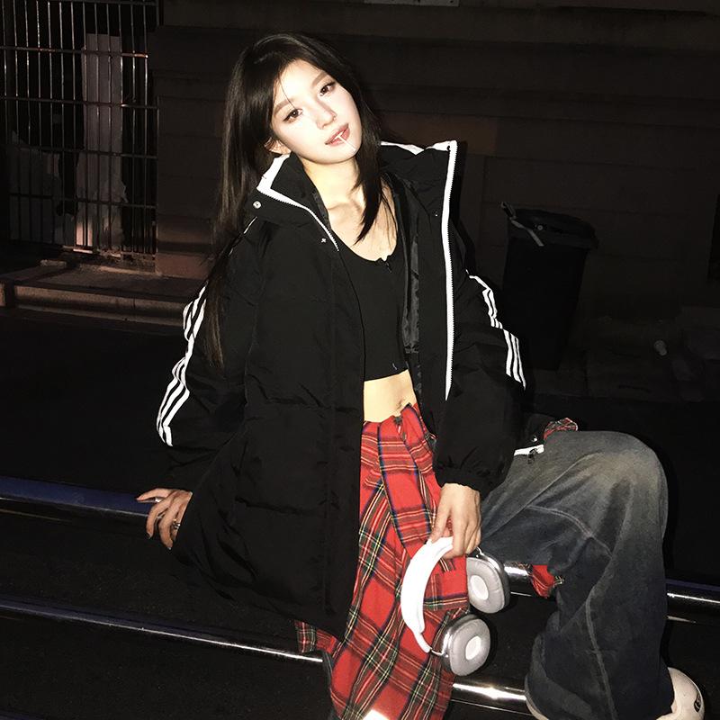 

Men and women couple short cotton clothes women s winter retro trend versatile striped bread jacket S чёрный