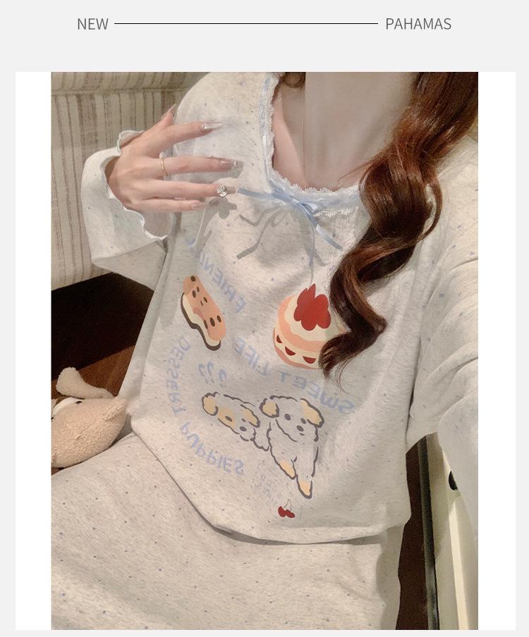 Spring & Autumn Maternity Slimming Long Sleeve Round Neck Princess Nightdress with Breast Pads, Wearable Outdoors