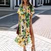 Sommer Damen Neu Sexy High-Waist Mode Bedrucktes Kleid mit Schlitz Damen