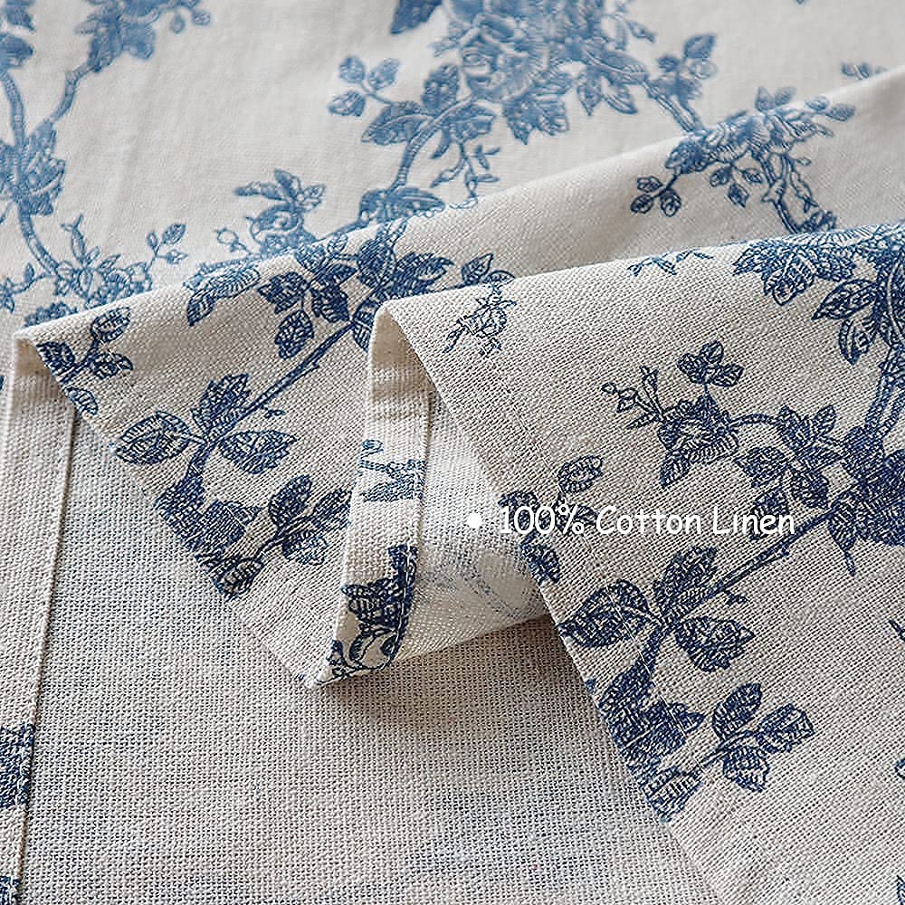 Blue Floral Pastoral Table Cloth Cotton Linen Vintage Tablecloth Indoor Outdoor Table Cover Suitable For Party,Picnic,Dining