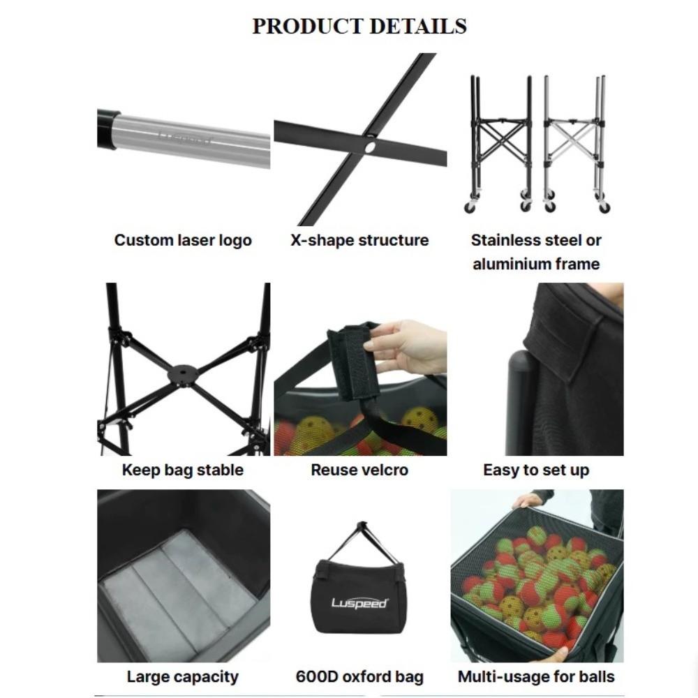 Height Adjustable Tennis Ball Insert Trolley Stainless Steel Ball-loading Frame  Tennis Accessories