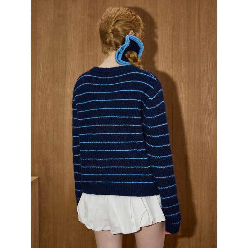 Coolhut Stylish Color-Block Striped Casual Sweater Round Neck Double-Breasted Coat 2026 Winter Women's Coat